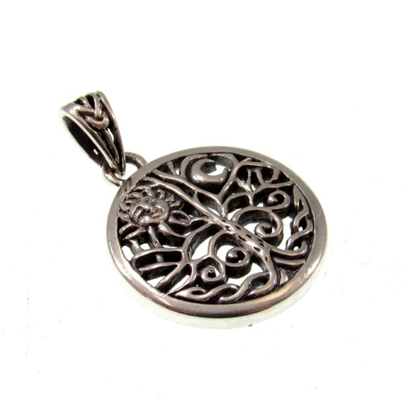 Solid 925 Sterling Silver Sun and Crescent Moon Tree of Life Charm Pendant - Picture 3 of 5